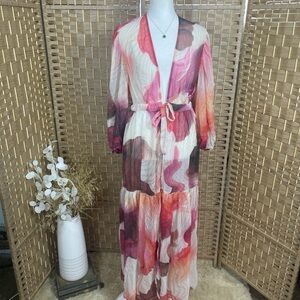 Flowy Multicolor Maxi Kimono Kaftan Dress